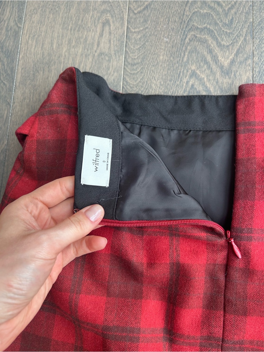Wilfred Dorine Tartan Red Plaid Wrap Mini Skirt with Side Tie - Picture 7 of 10